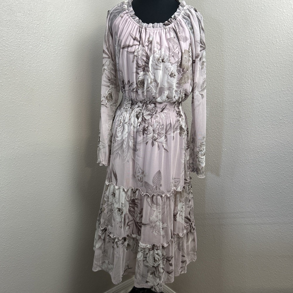Kate and Lily Maxi Dress Women's 8 Mauve Floral Print Long Sleeve Cottage Boho